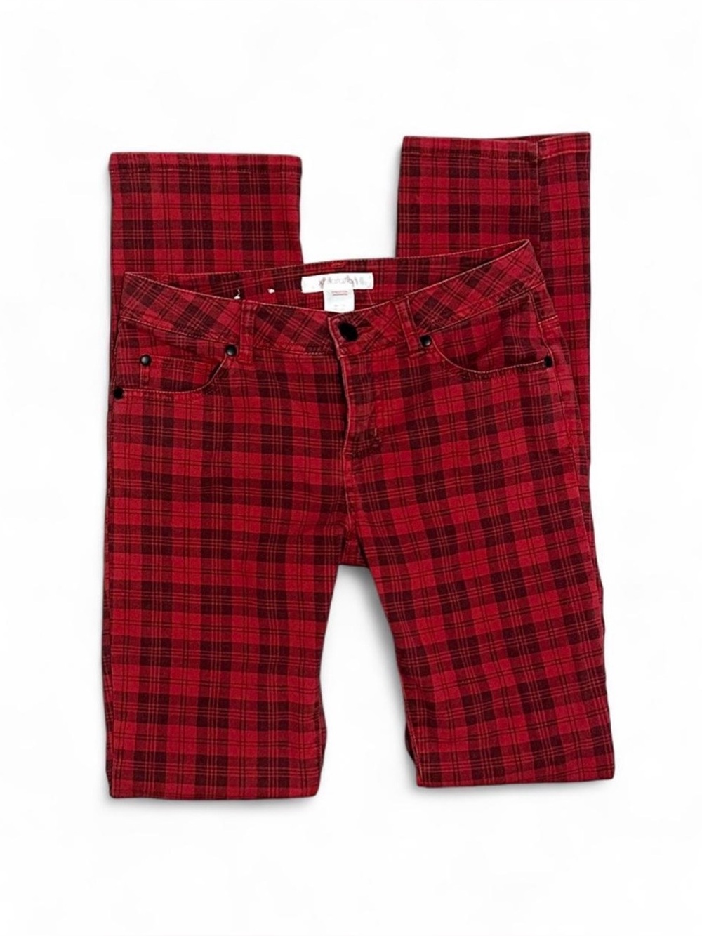 Junior’s Girl’s Y2K 2007 xhilaration Red Plaid Skinny Jeans Size 3